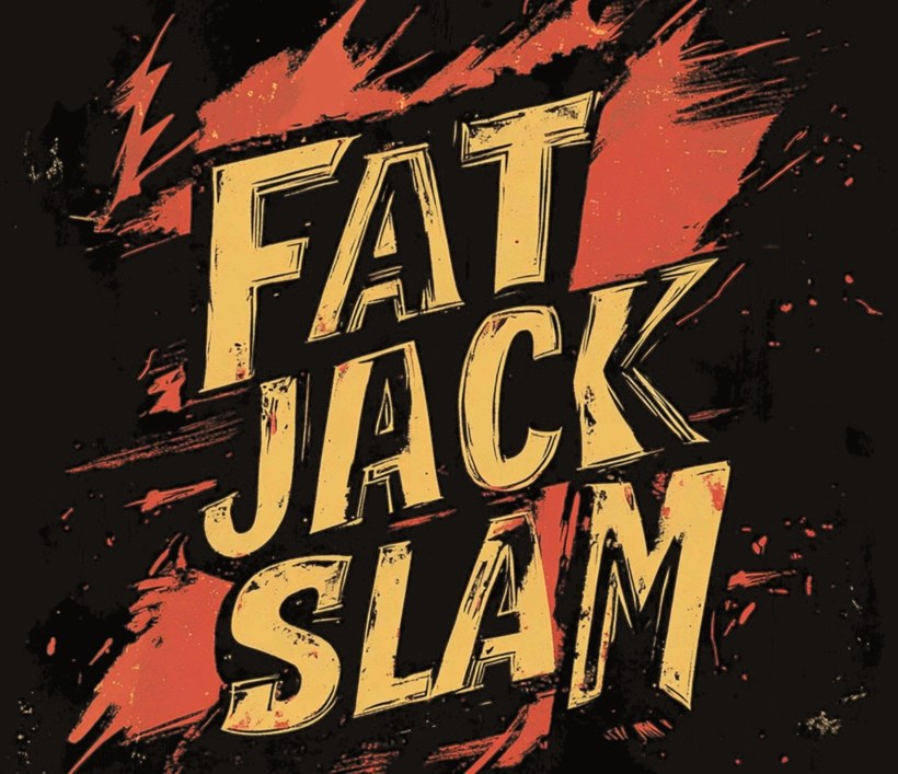 Fat Jack Slam logo: the band name in rough brush lettering over a red paint streak.