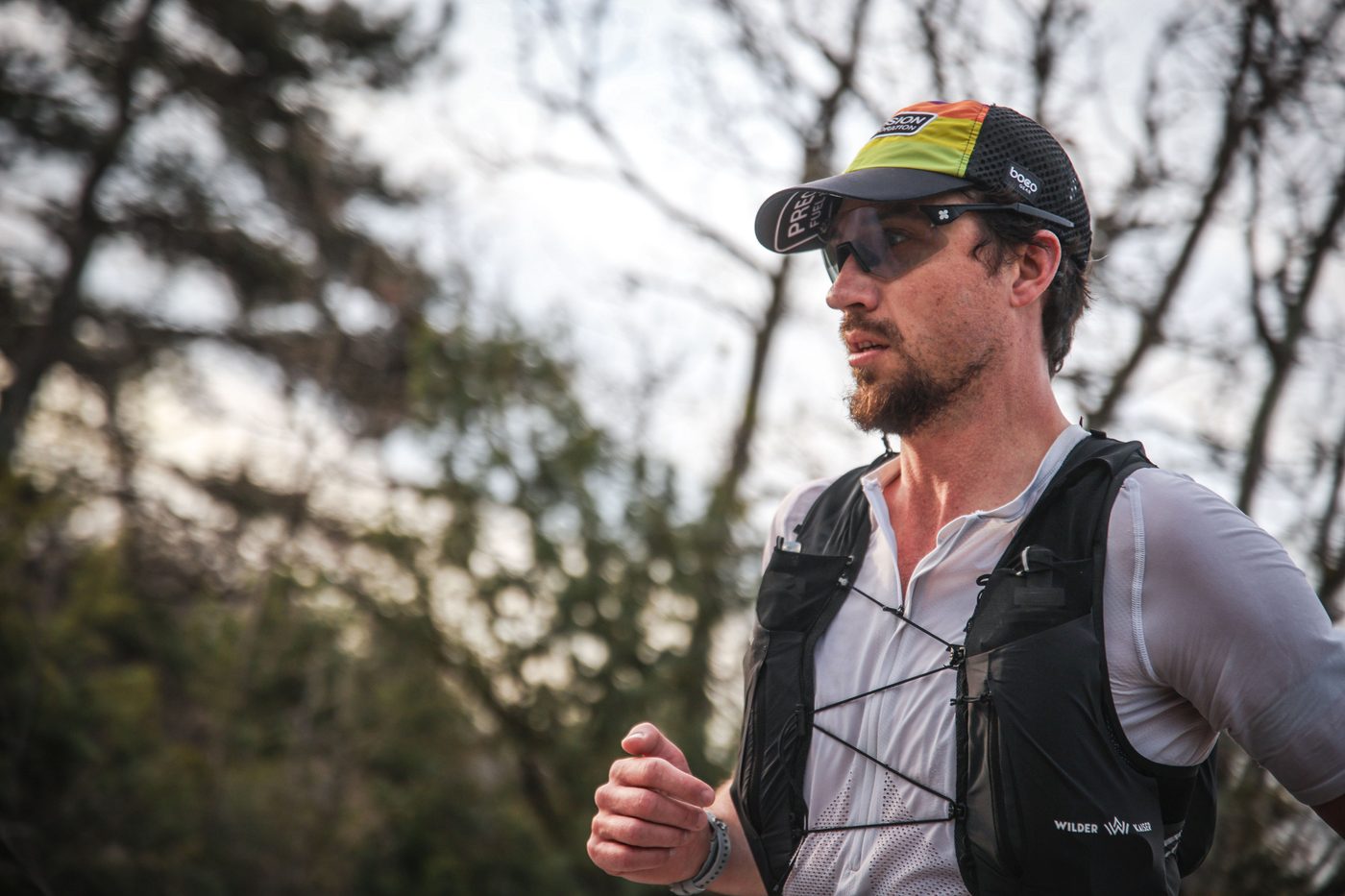 Close portrait of Jack Chamberlain running in Istria.